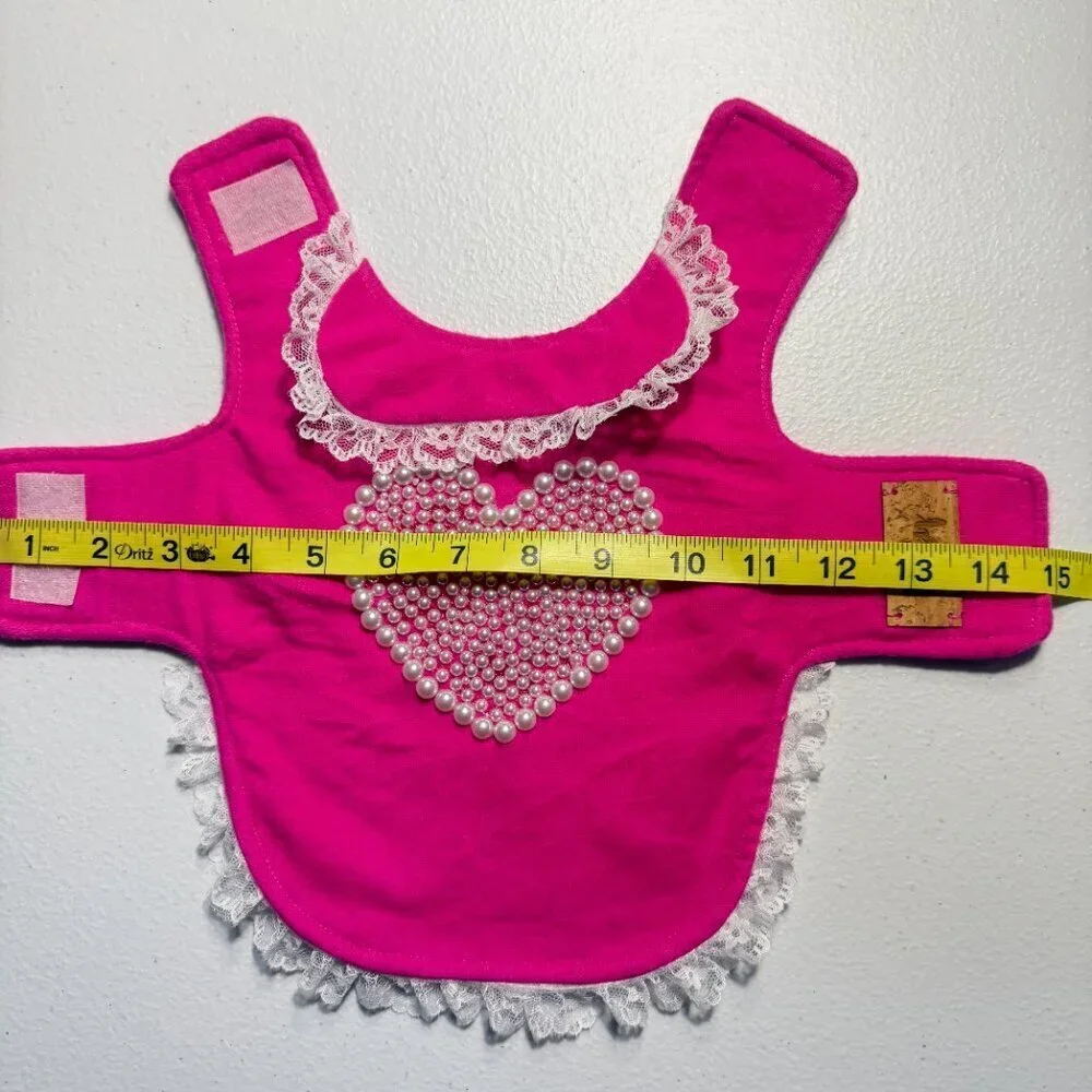 Luxury Pink Pearl Heart Dog Dress – Handmade Lace Pet Outfit XS